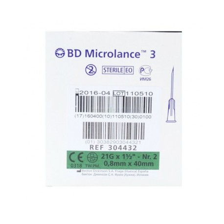 AGUJA 21G 1 1/2 (40 x 0,8)  (BD 304432 )  C/100 UDS